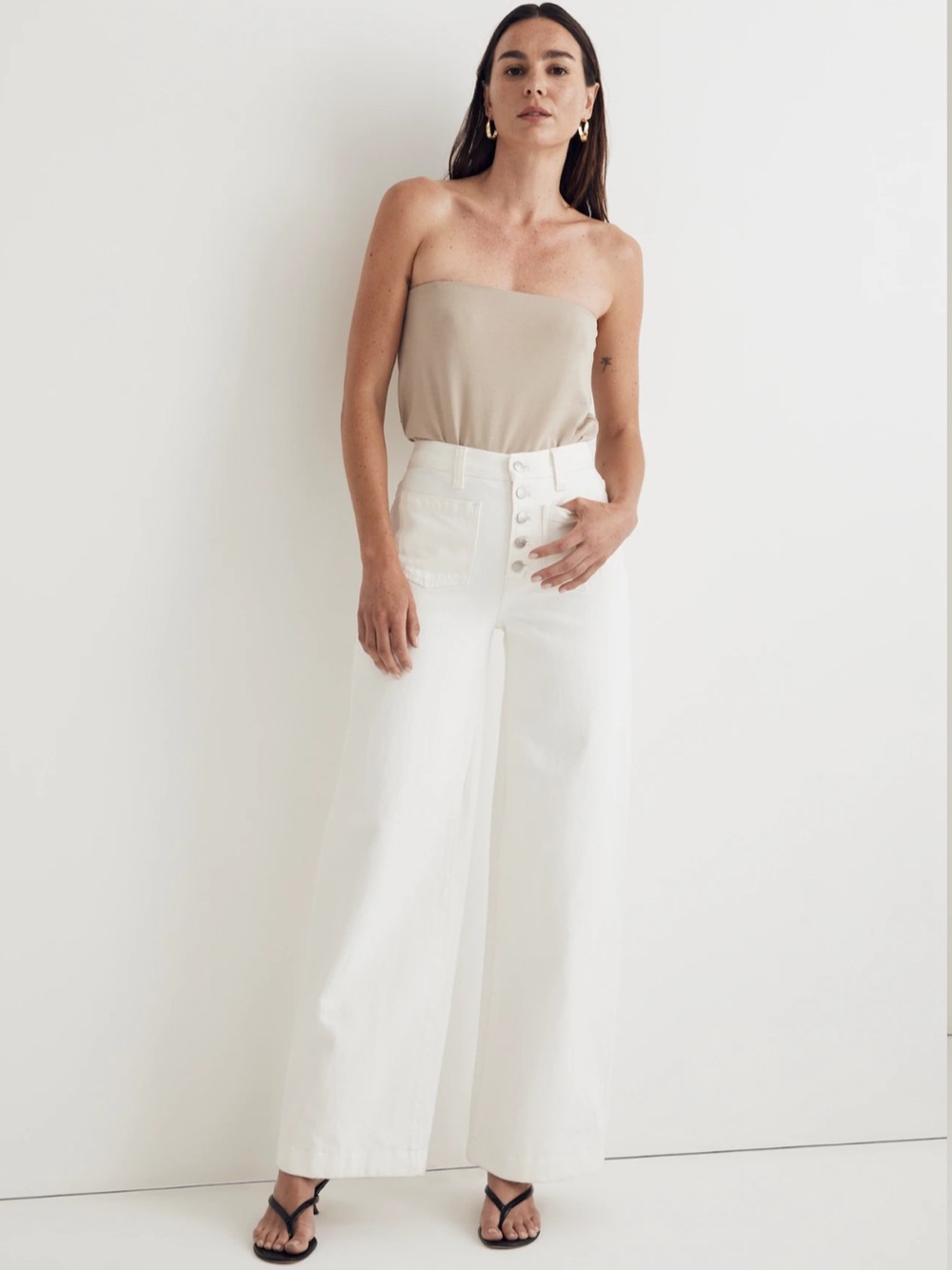 Madewell Superwide Wide-Leg White Coastal Nautical New Money High-Rise Jeans